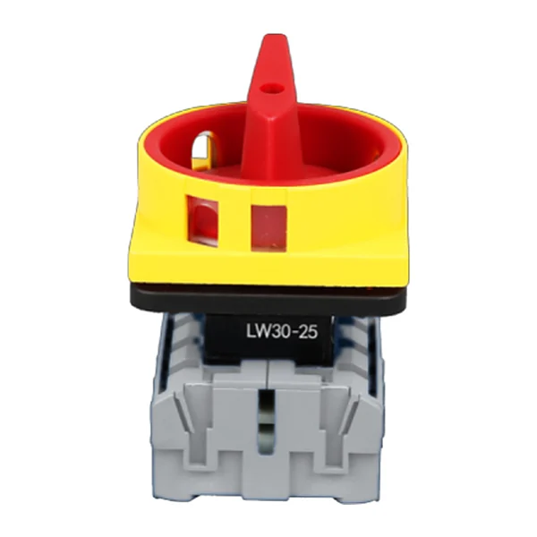 LW30-25/4R2 — Cam switch-disconnector LW30, Switch-disconnector OFF–ON, 90°, 4P, Ith 25 A, Ue 440 V, AC-23A 7.5 kW, Rear panel mounting 1–4 mm, 4 holes (R), Yellow plate