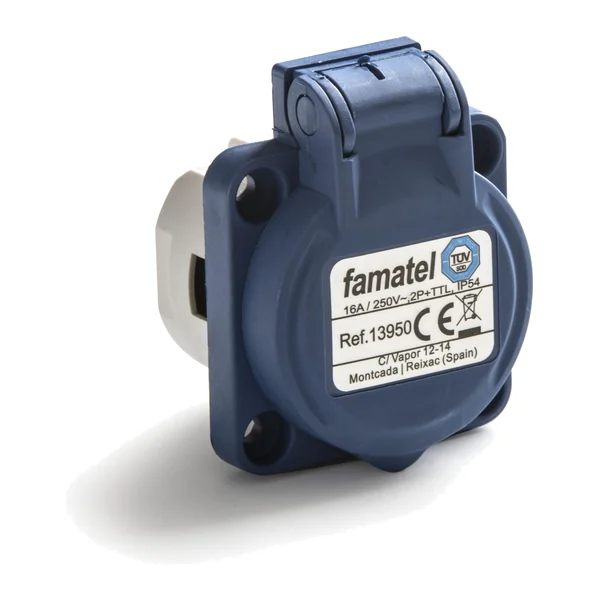13950 — Industrial socket, panel-mounted 2P+E 16A 230V IP44-IP54 - 50x50 SCHUKO