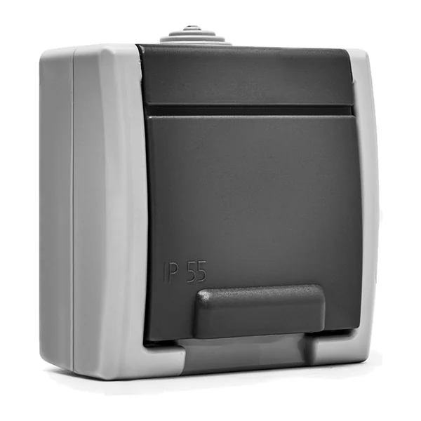 19078 — Socket moisture-resistant 2P+E 16A 250V IP55 - grey Aquant 55 series