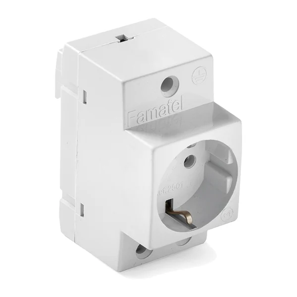 2501 — Контакт за външен монтаж 2P+E 16A 250V IP20, шуко - за DIN шина/табло