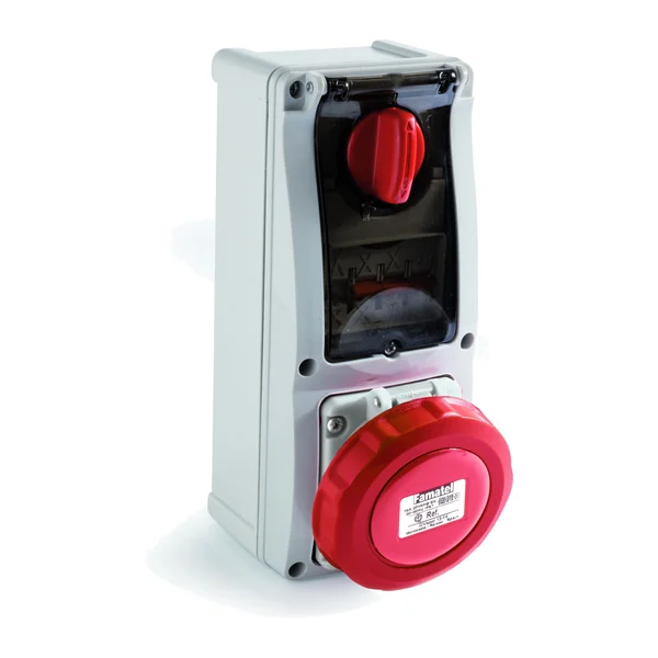 25308 — Interlocked socket, surface-mounted, 2P+T 400V 63A IP67 - thermal-magnetic circuit breaker