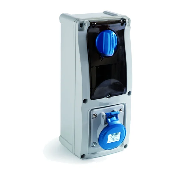 26310 — Interlocked socket, surface-mounted, 32A 2P+T IP54 230V - DIN rail