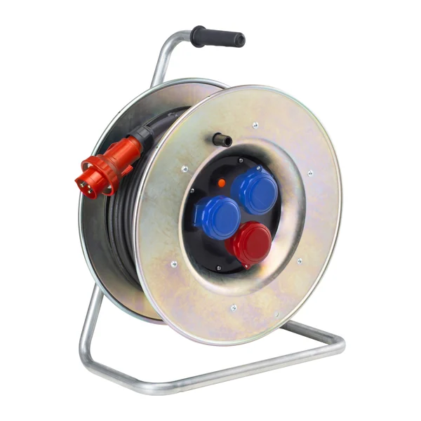 30053 — Metal cable reel 16A, input plug 5P 400V IP67/ output 1 socket 5P 400V + 2 SCHUKO sockets IP67 / 50m H07RN-F 5G2.5 mm2 IP55 with circuit breaker