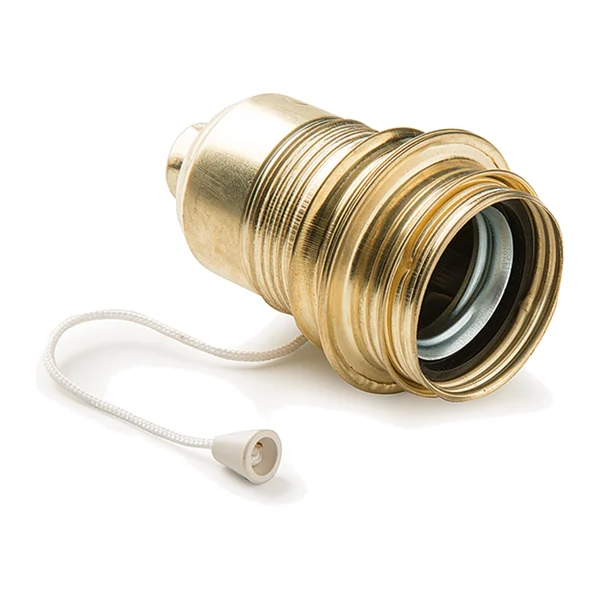 305 — Lamp holder with pull-cord switch, for lamp up to 4A 250V E27, metal, golden