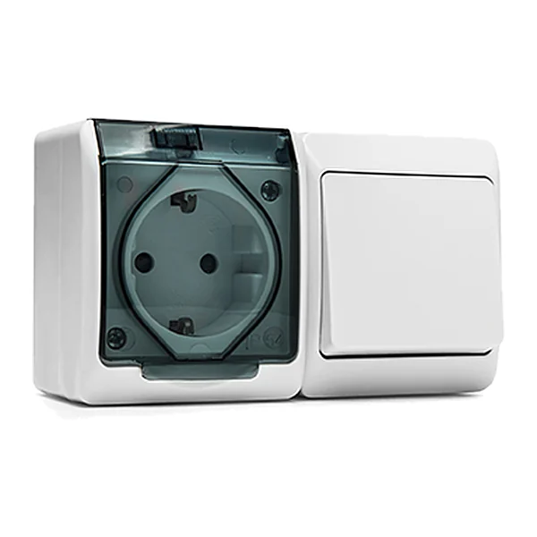 5126 — Schuko socket + switch, surface-mounted, 2P+E 16A 250V IP54 - Pool 54 series