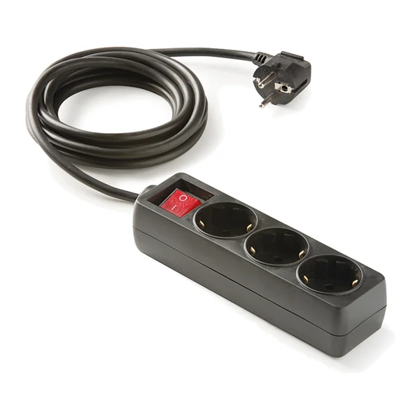 9/703-N — Power strip with 3 sockets 16A 250V, with 1.5 m cable, with switch - black