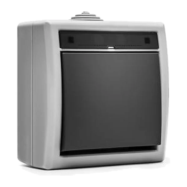 19077 — Pushbutton moisture-resistant 10A 250V, IP55 - grey Aquant 55 series