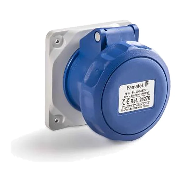 24271 — Industrial panel-mounted socket - Straight 3P+T 16A 230V IP66/67 75x75