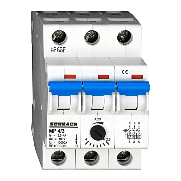 BE400308 — Motor protection circuit breaker, modular, for DIN rail mounting 3P, 2.5A-4.0