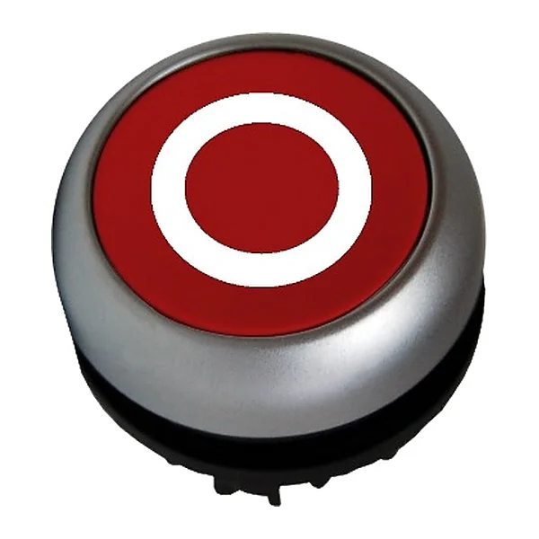 M22FP-MHR (O) — Flush illuminated M22 pushbutton (head without contacts) — red, with symbol "O", momentary (spring return)