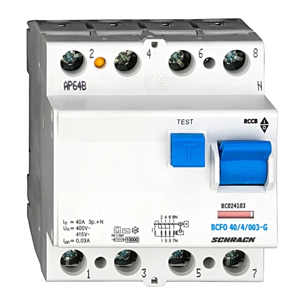 BC024103 — Residual current circuit breaker 40A, 4P, 30mA, type AC, G, 10kA