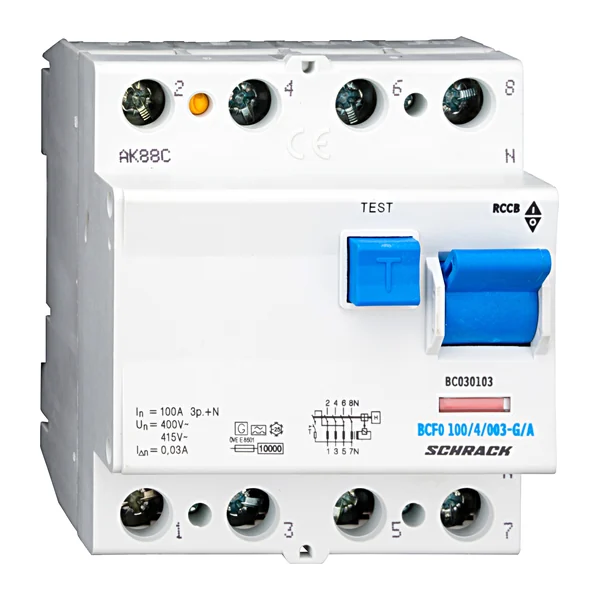 BC030103 — Residual current circuit breaker 100A, 4P, 30mA, type A, G, 10kA