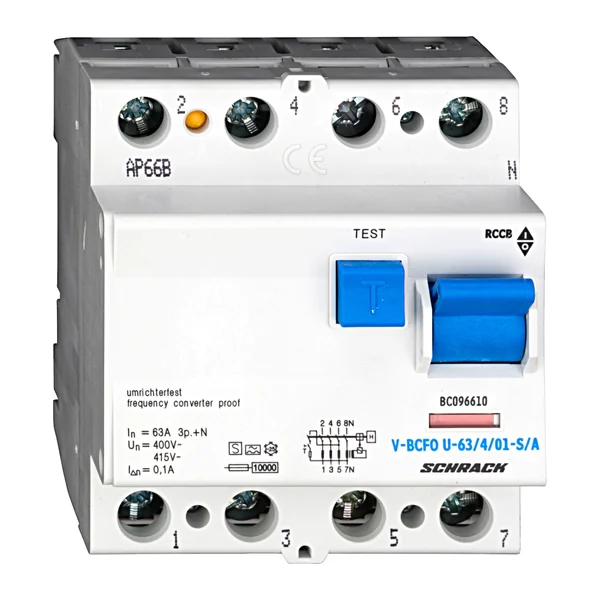 BC096610 — Дефектнотокова защита 63A, 4P, 100mA, A, S, FU, V, 10kA