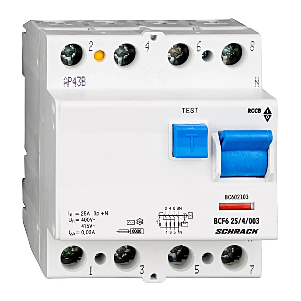BC602103 — Residual current circuit breaker 25A, 4P, 30mA, type AC, 6kA