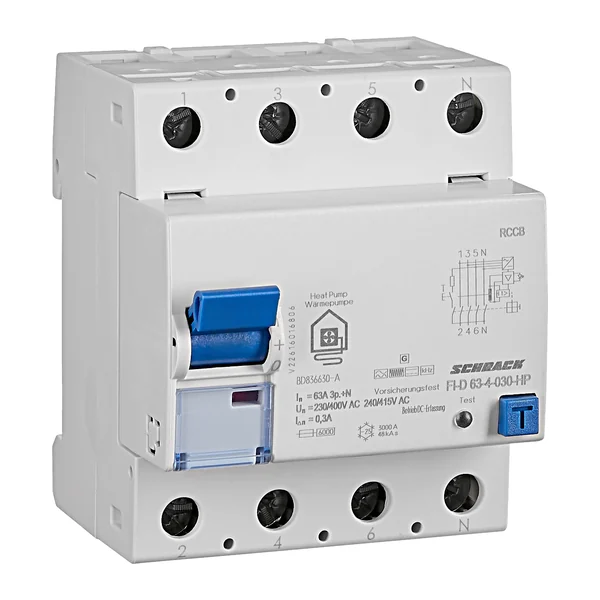 BD836630-A — Residual current circuit breaker, 4P, type B, for heat pumps, 300mA, 63A