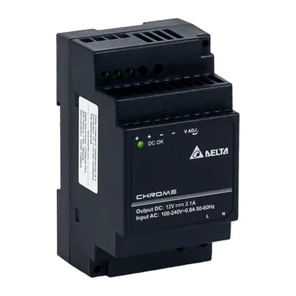 DRC-12V30W1AZ — Импулсно захранване на DIN шина Delta Chrome DRC-12V30W1AZ, 12 V DC, 2,1 A, 25 W