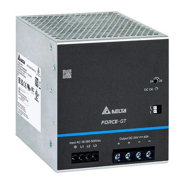 DRF-24V960W3GBA — Импулсно захранване на DIN шина Delta Force-GT DRF-24V960W3GBA, 24 V DC, 40 A, 960 W
