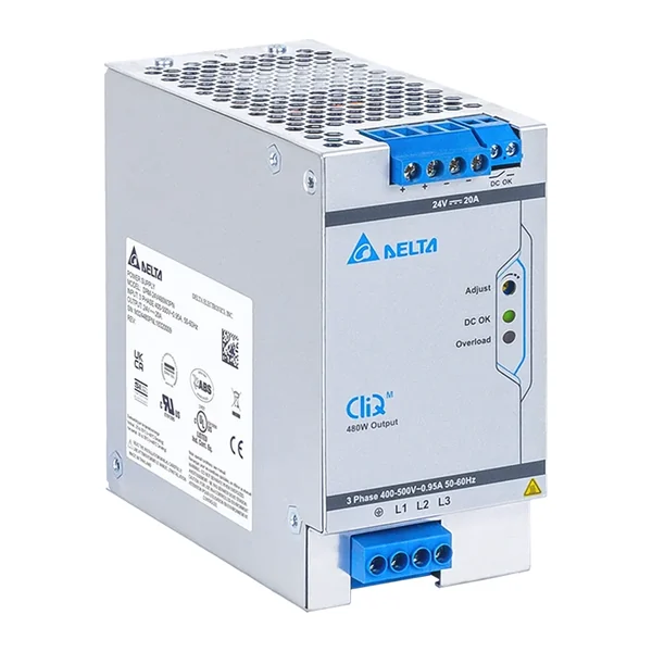 DRM-24V480W3PN — Импулсно захранване на DIN шина Delta CliQ M DRM-24V480W3PN, 24 V DC, 20 A, 480 W