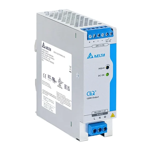 DRP-24V120W1CBN — Импулсно захранване на DIN шина Delta CliQ III DRP-24V120W1CBN, 24 V DC, 5 A, 120 W