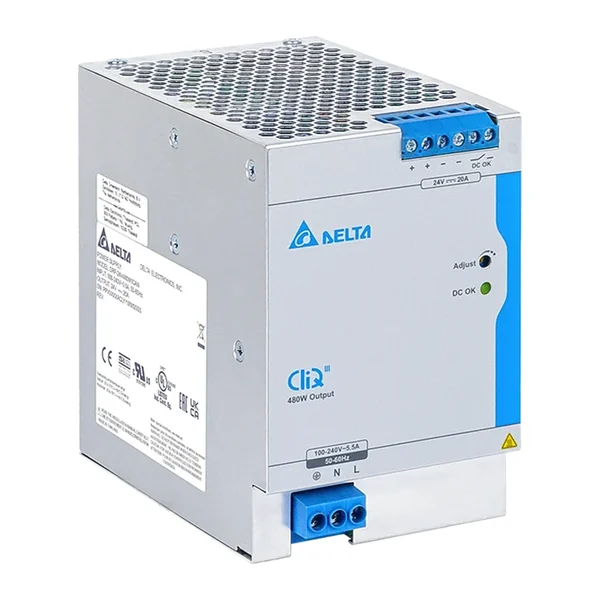 DRP-24V480W1CBN — Импулсно захранване на DIN шина Delta CliQ III DRP-24V480W1CBN, 24 V DC, 20 A, 480 W
